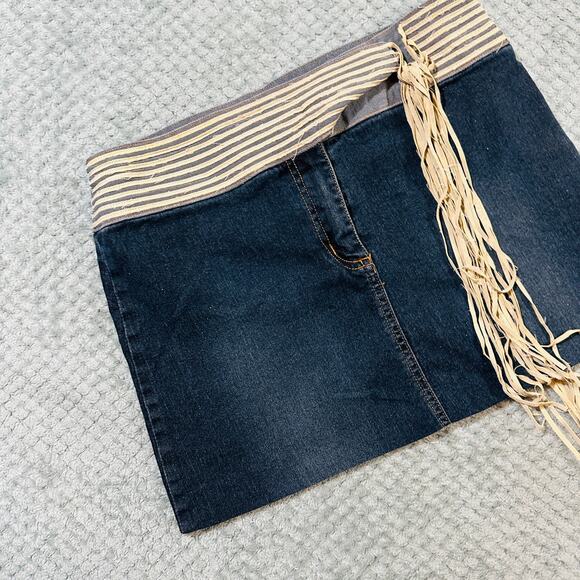 vintage low rise boho belted dark wash denim jean micrio mini skirt y2k neeso - Picture 2 of 7
